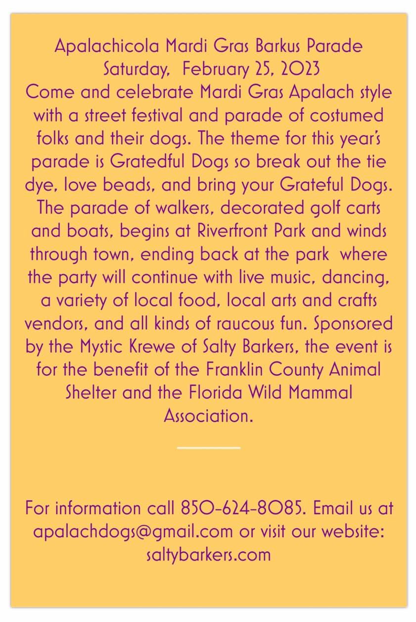 Mardi Gras Barkus Parade 2023 Apalachicola St George Island Florida